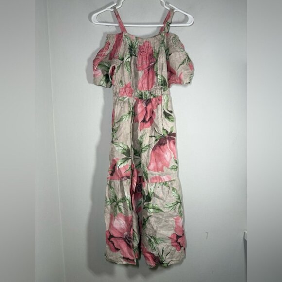 Kourt Made in Italy 100% Linen Ruffled Cold Shoulder Midi Dress size S - Picture 6 of 8